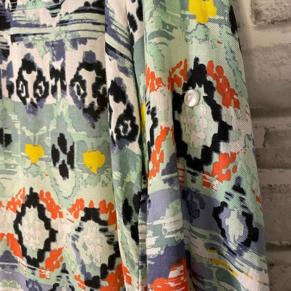 Multi Color Long Roll Tab Sleeve Button Down Women's Large L - Picture 6 of 9